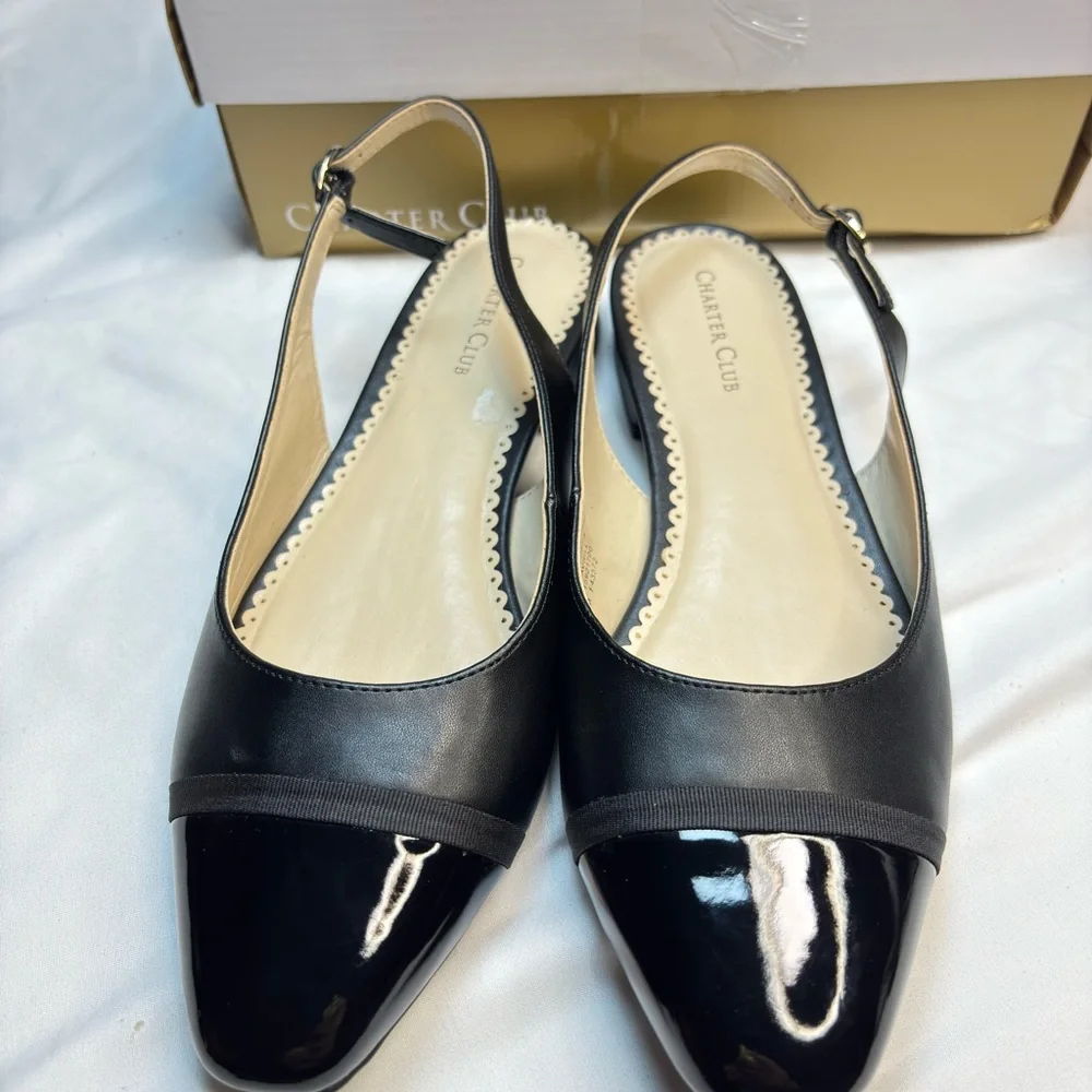 Charter Club AVRILL‎ Black Slingback Flats Size 8M New in Box